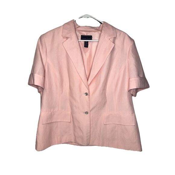 Laura Scott Light Pink 55% Linen Women Suit 2 Pieces Blazer Skirt Suit Set Sz 18 - Picture 1 of 15